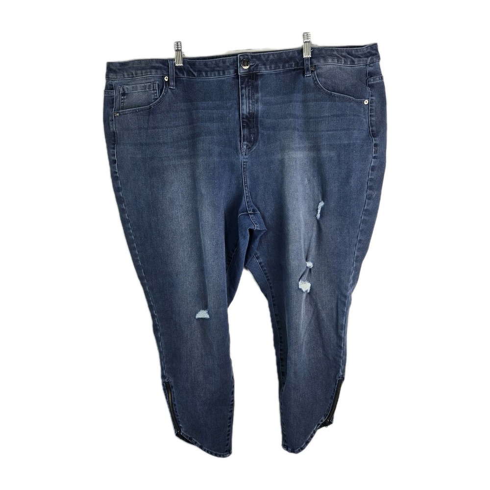 Lane Bryant High Rise Distressed Ankle Zip Stretch Skinny Jeans Womens 28 Retro